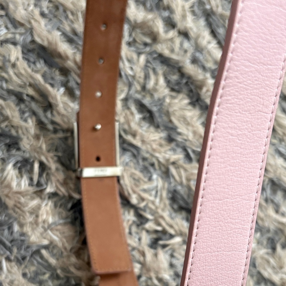 Fendi Light Pink Leather Belt with Silver Burgundy Fendi Monster Logo Buckle - Picture 7 of 9